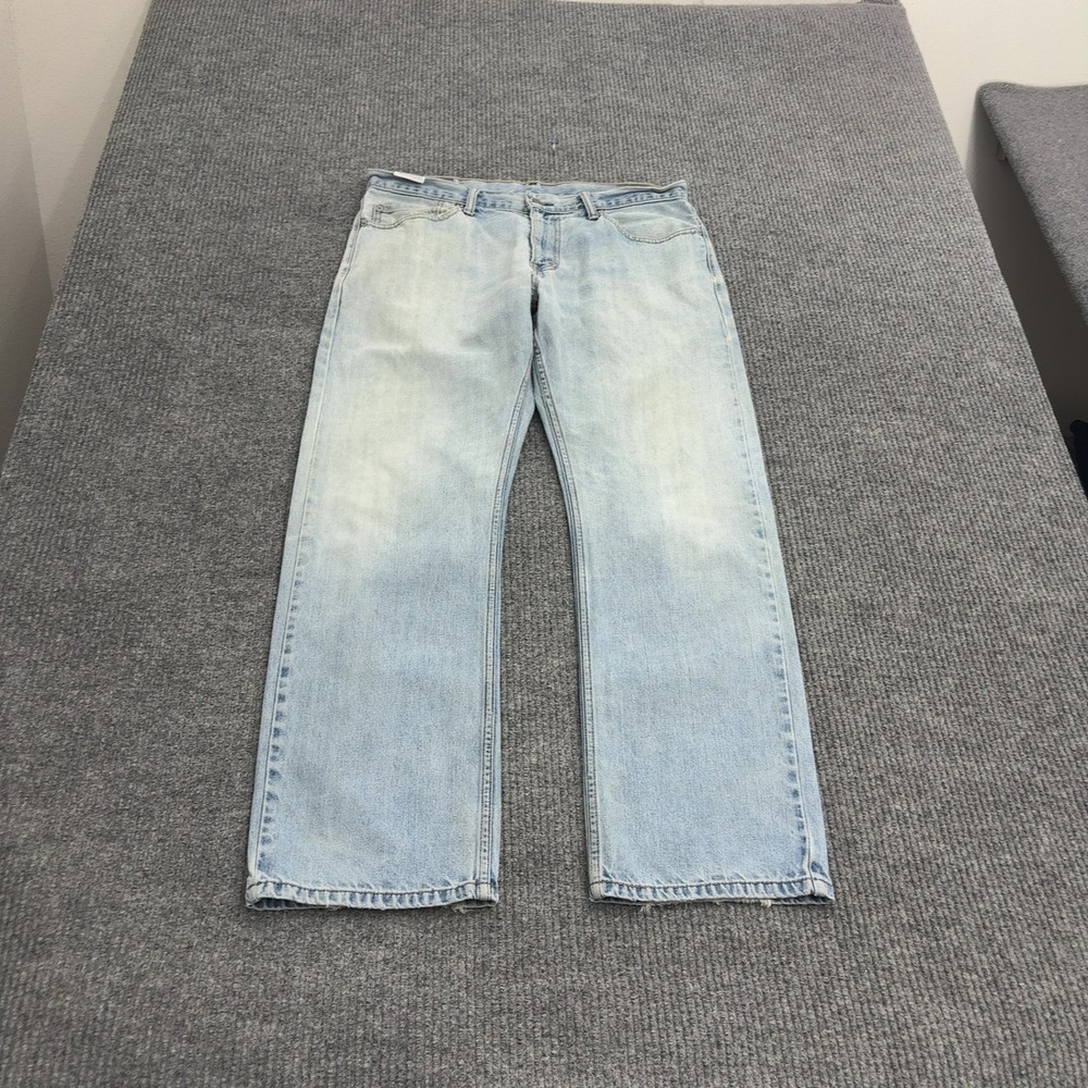 Levis 514 Jeans Mens 34x30 Light Blue Cotton Straight Leg Distressed Casual